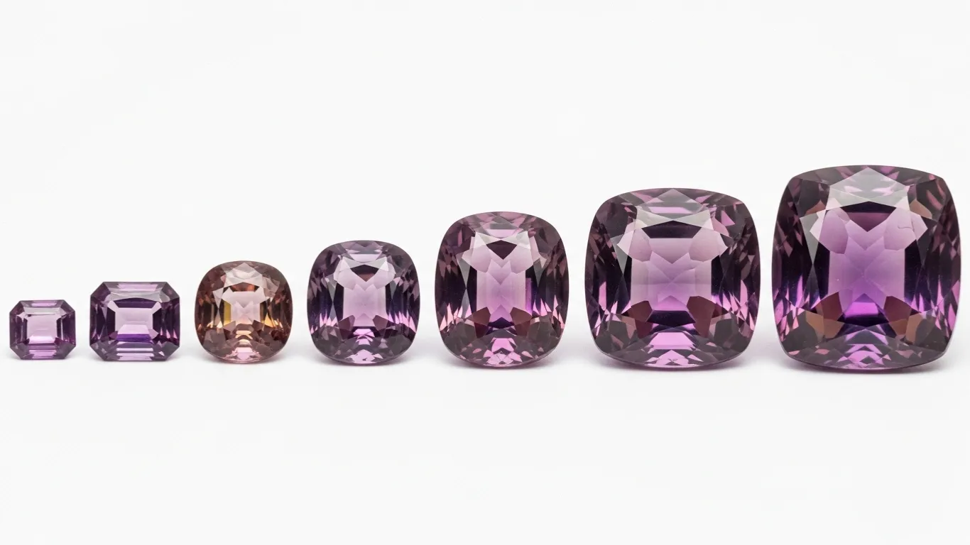 Faceted ametrine gemstones showing quality grades from commercial to fine specimens
